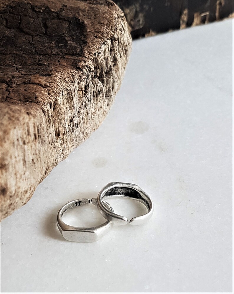 Antique Silver Signet Rectangular Open Ring Womens Minimal - Etsy