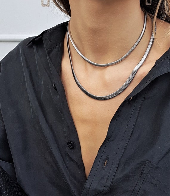 Snake Necklace, Sterling Silver Snake Chain Necklace, Flat Snake Chain, Flat Snake Silver Choker