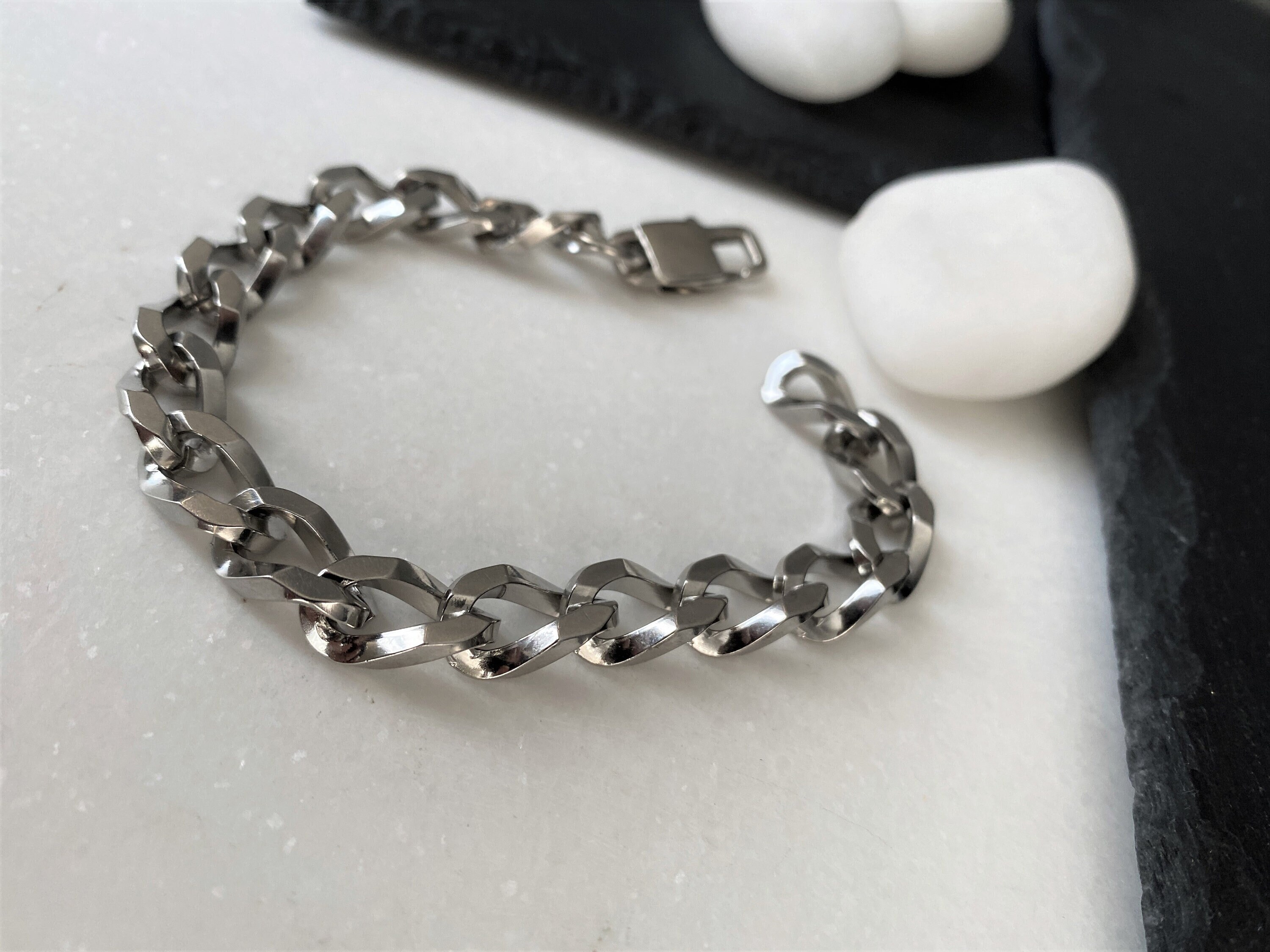 Stainless Steel Chunky Curb Chain Bracelet• Statement Heavy Stainless Steel Chunky Curb Chain Bracelet• Statement Heavy
