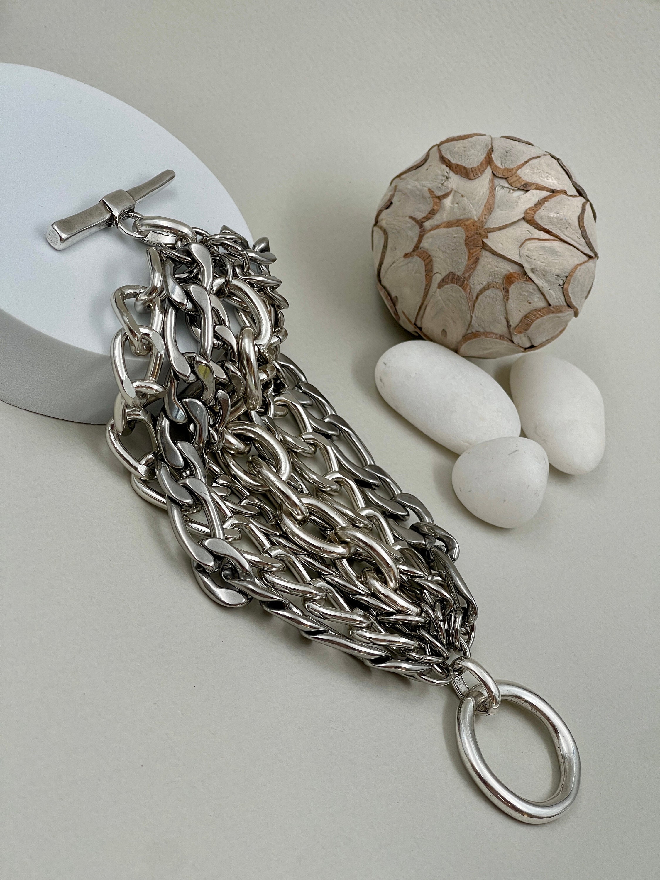 Silver Multi Chunky Chains Bracelet• Heavy Stainless Steel Silver Multi Chunky Chains Bracelet• Heavy Stainless Steel