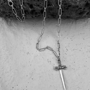 Mens Silver Square Link Chain Sword Pendant Unisex Rock Style - Etsy