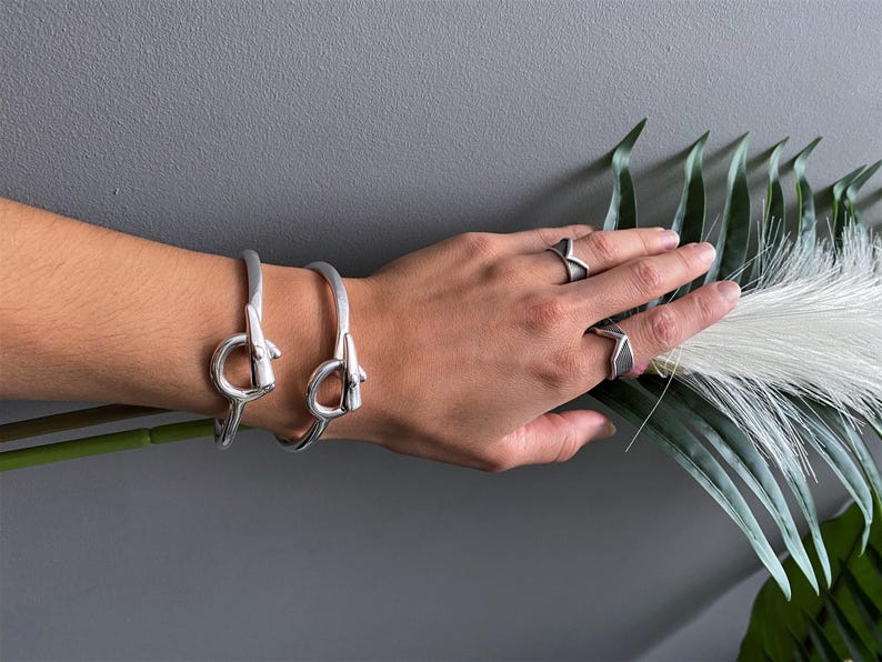 Womens Silver Pickaxe Cuff Bracelet: Unisex Urban Nail & Hammer Open Mattock Bangle image 1