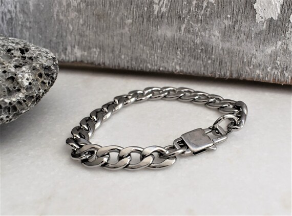 Minimal Miami Cuban Link Mens Bracelet• Mens Stainless Steel Solid 