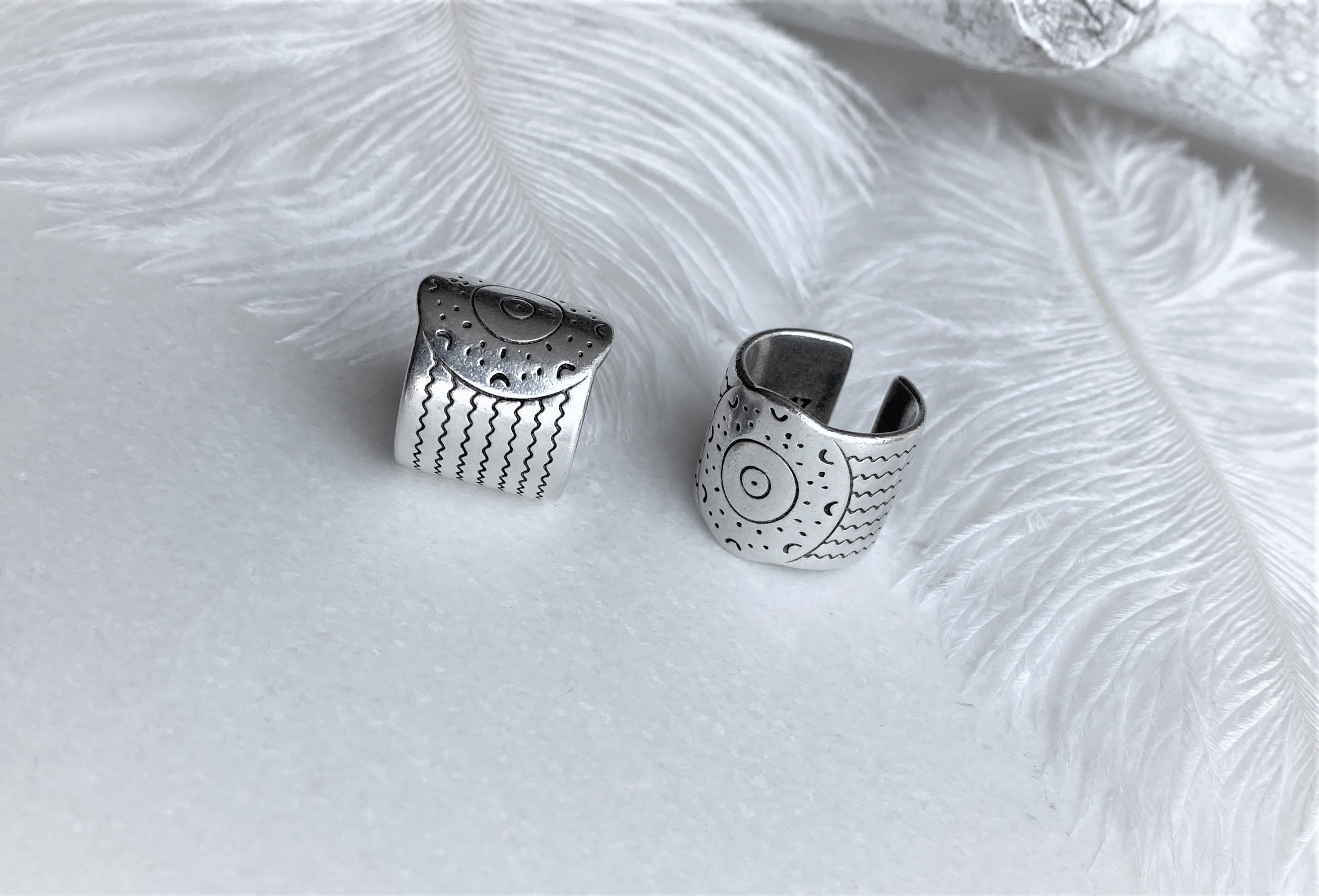【INCHANT ME】[Silver 925] Double bold ring Chunky Shiny Engraved Bold Ring, Large Ethnic Style Silver