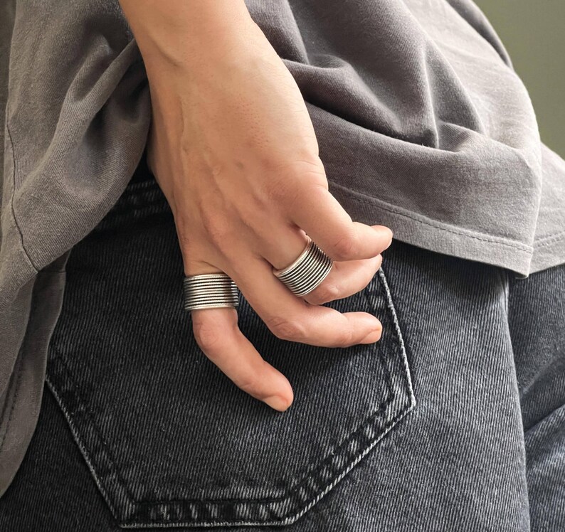 Bold Ethnic Style Silver Ring: Adjustable Twisted Rope Wide Band