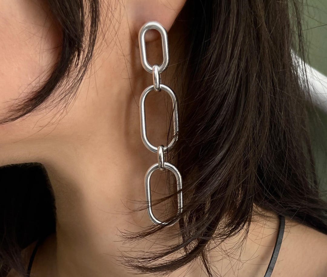 Womens Chain Link Earrings Silver Buy Silver Long Links Earrings