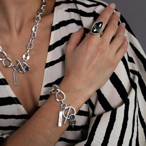 NEW! Statement chains Swarovski necklace, curb chain choker, antique silver chunky necklace, oxidized silver bold necklace, uno de 50 style.