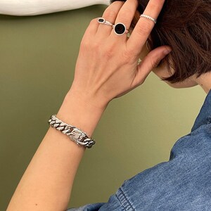 Chunky Stainless Steel Buckle Curb Chain Bracelet: Solid Waterproof Rock Style Chain