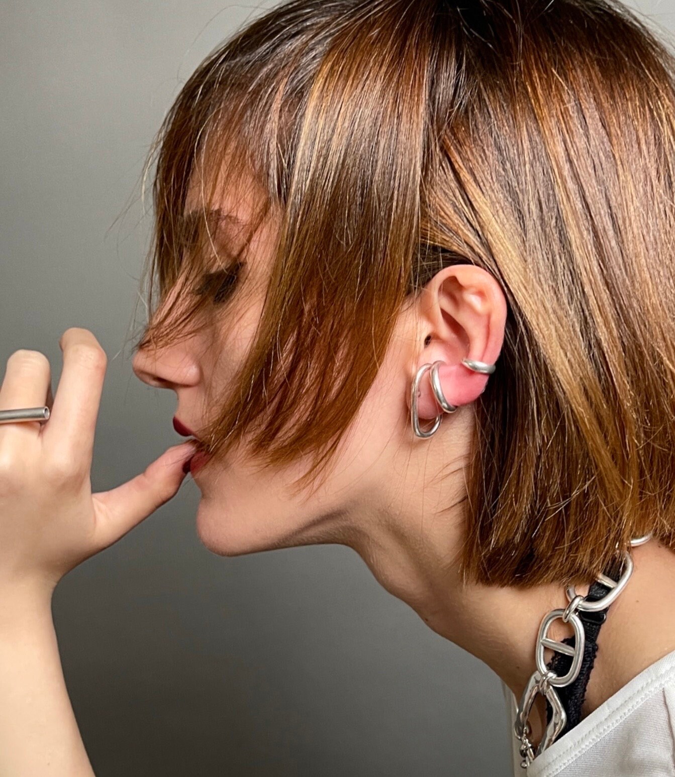 ピアス STONEHENgE Silver single ear cuff Single Silver Thick Ear Cuff, One Dainty Fake Helix Piercing