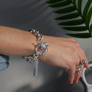 NEW! Swarovski uno de 50 style thick chain bracelet, oversized curb link chain bracelet, chunky antique silver crystal bracelet, gift idea.