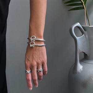 Womens Silver Pickaxe Cuff Bracelet: Unisex Urban Nail & Hammer Open Mattock Bangle image 3