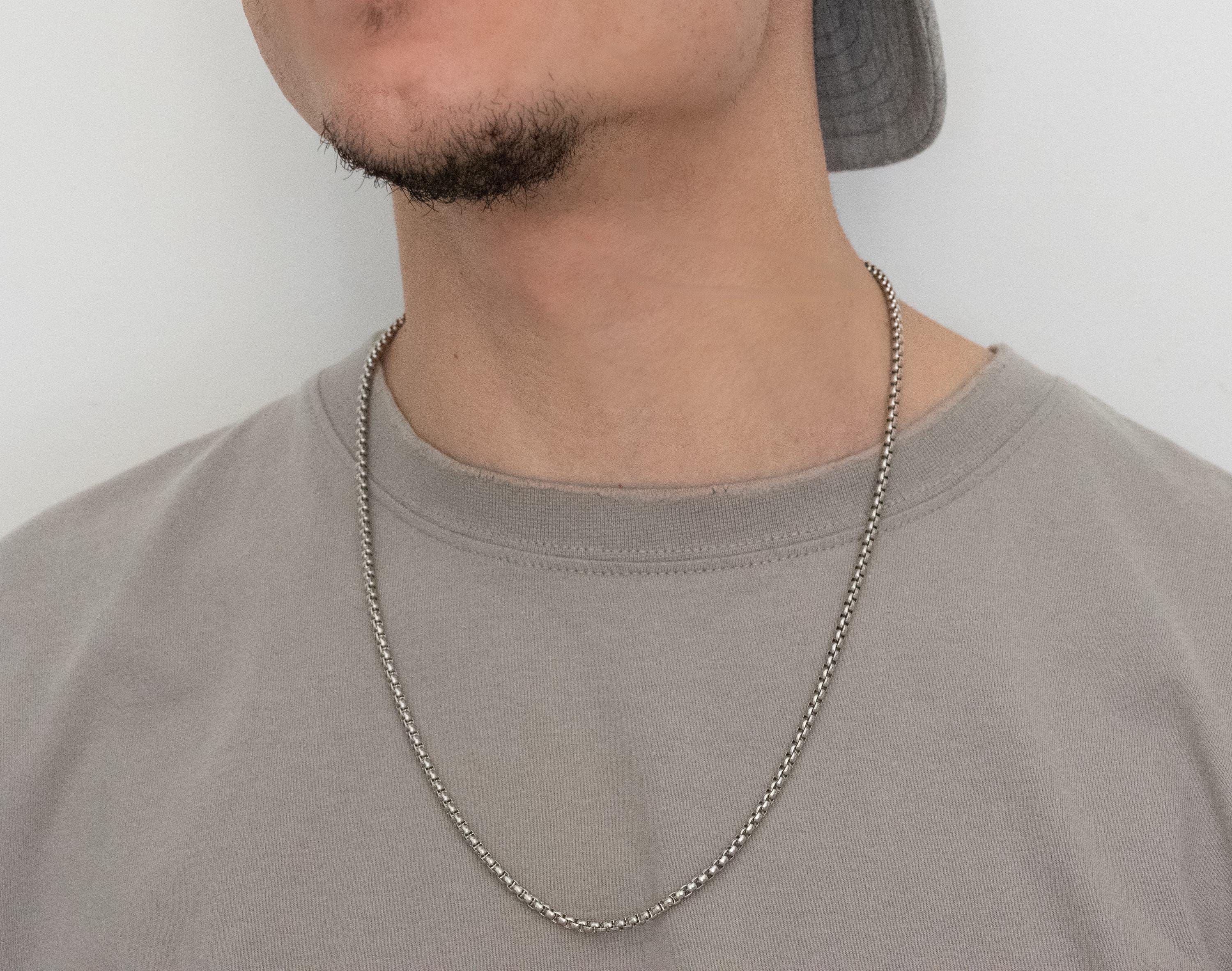 Antique Silver Mens Box Chain Necklace• Unisex Box Link Antique Silver Mens Box Chain Necklace• Unisex Box Link