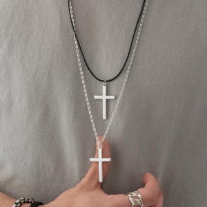 Large Christian Cross Necklace• Mens Skinny Cross Pendant• Minimal Silver Cross Pendant• Mens Leather Cross• by AnAngelsHug