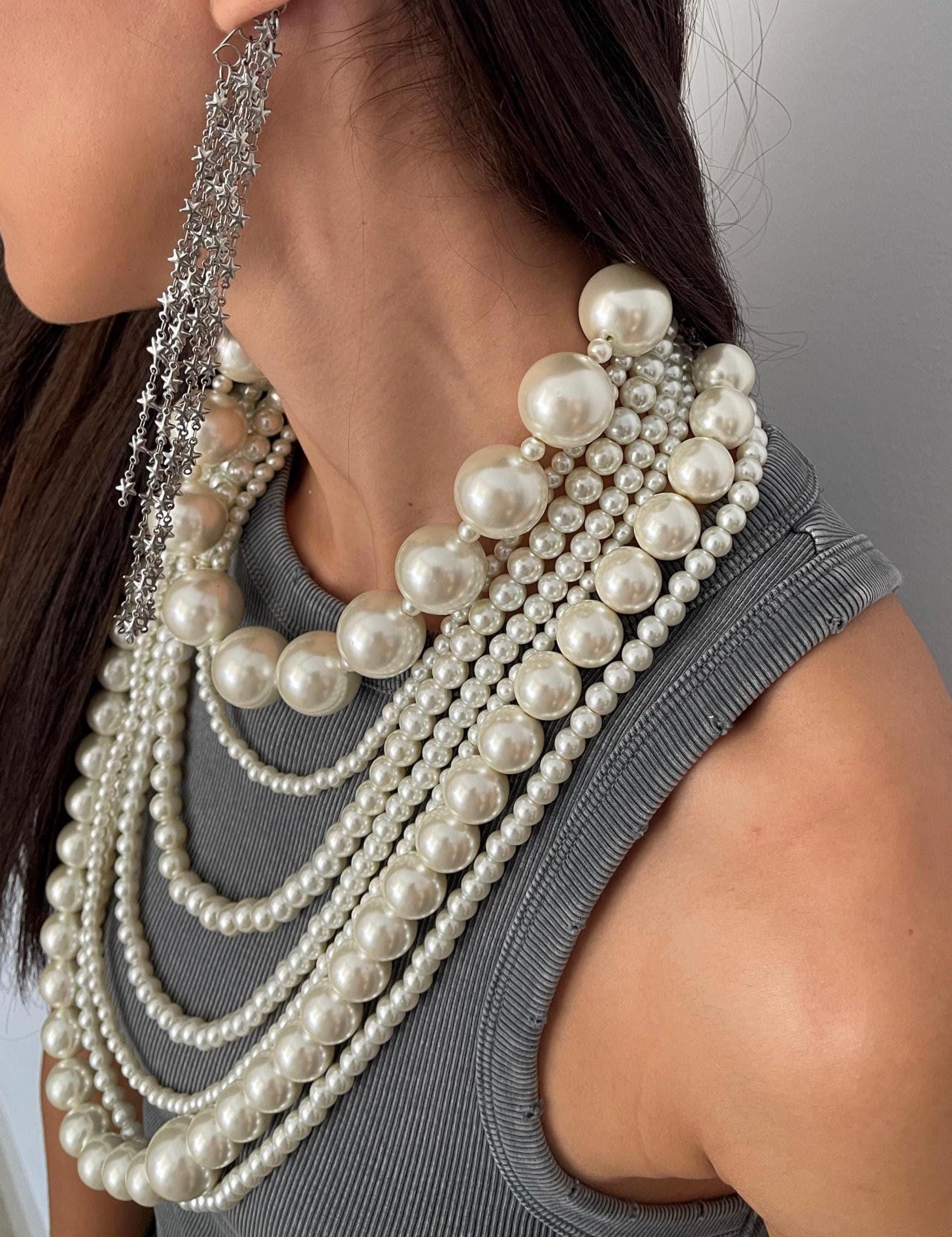 Lot De 2 Colliers De Perles Longues Pour Femme - 150 Cm - Noir Et Blanc - Style Multicouche Et Personnalisable