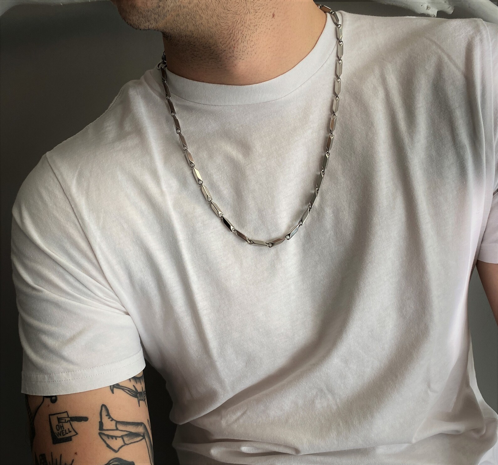 Heavy Stainless Steel Melon Seed Chain Necklace Mens Bar Link Etsy