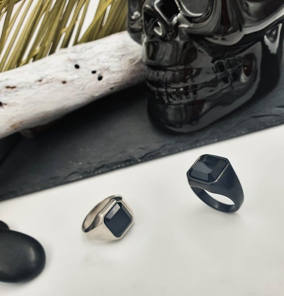 Mens Square Onyx Ring• Mens Silver Black Geometric Ring Mens Square Onyx Ring• Mens Silver Black Geometric Ring