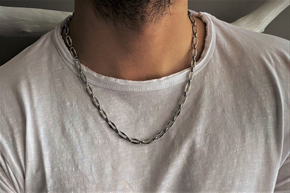 Mens Oval Chain Necklace Mens Short 