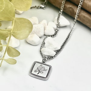 Roestvrijstalen rozenkettingketting• Minimale Cubaanse schakelbloemketting• Stapelketting herenketting van AnAngelsHug