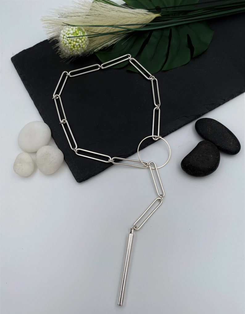 Silver Paperclip Chain Lariat Necklace Elongated Oval Link Etsy