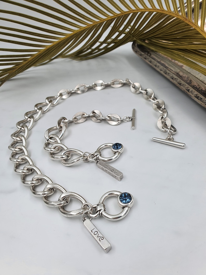 NEW! Swarovski uno de 50 style thick chain bracelet, oversized curb link chain bracelet, chunky antique silver crystal bracelet, gift idea.