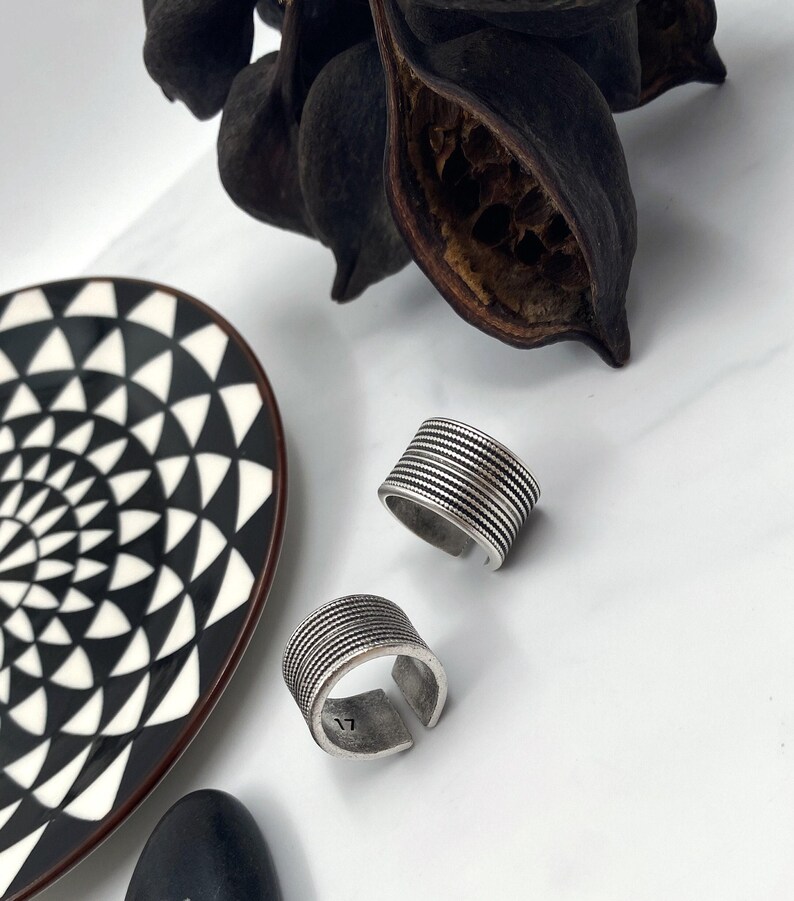 Bold Ethnic Style Silver Ring: Adjustable Twisted Rope Wide Band