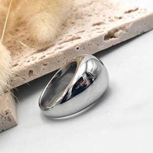 Bold Rock Style Statement Silver Dome Ring: Stainless Steel Everyday Wear
