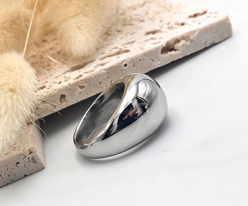 Bold Rock Style Statement Silver Dome Ring: Stainless Steel Everyday Wear