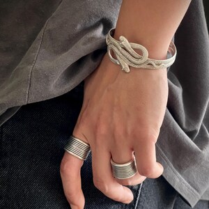 Bold Ethnic Style Silver Ring: Adjustable Twisted Rope Wide Band