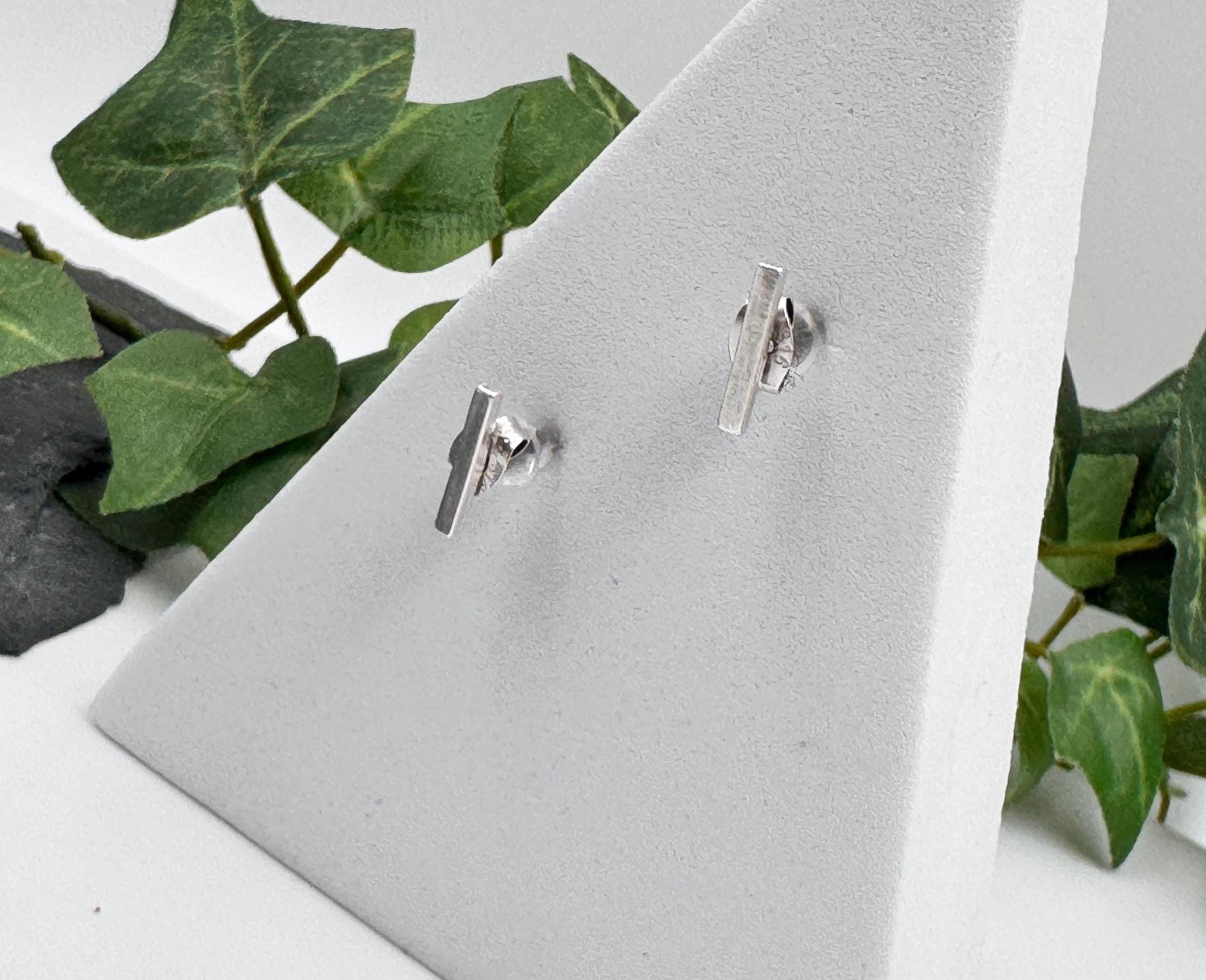 Mens Little Silver Bar Earrings• Minimal Vertical Line Earrings
