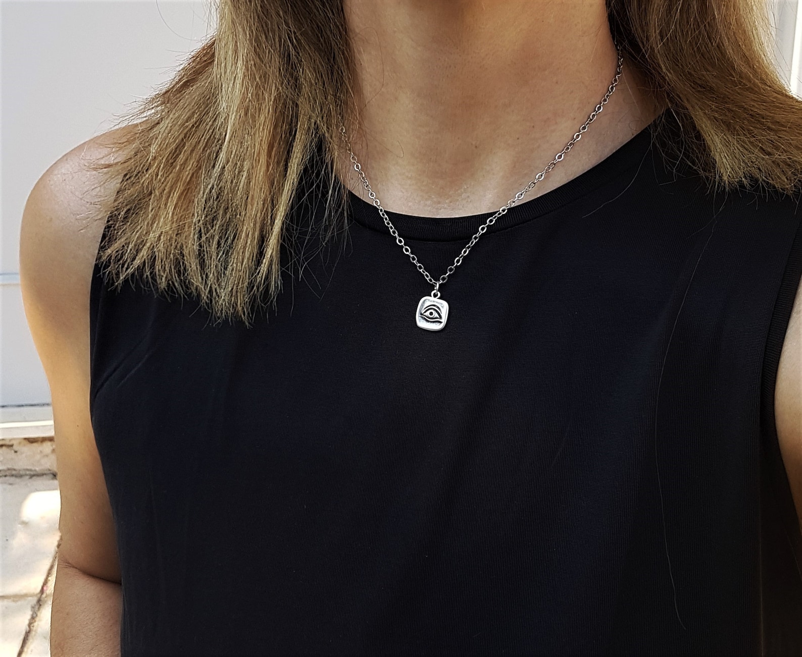 Evil Eye Protection Charm Pendant Engraved Antique Silver Eye Etsy