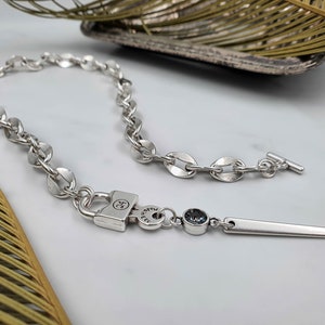 Massive Chain Sharp Padlock Swarovski Necklace, Antique Silver Lock and ...