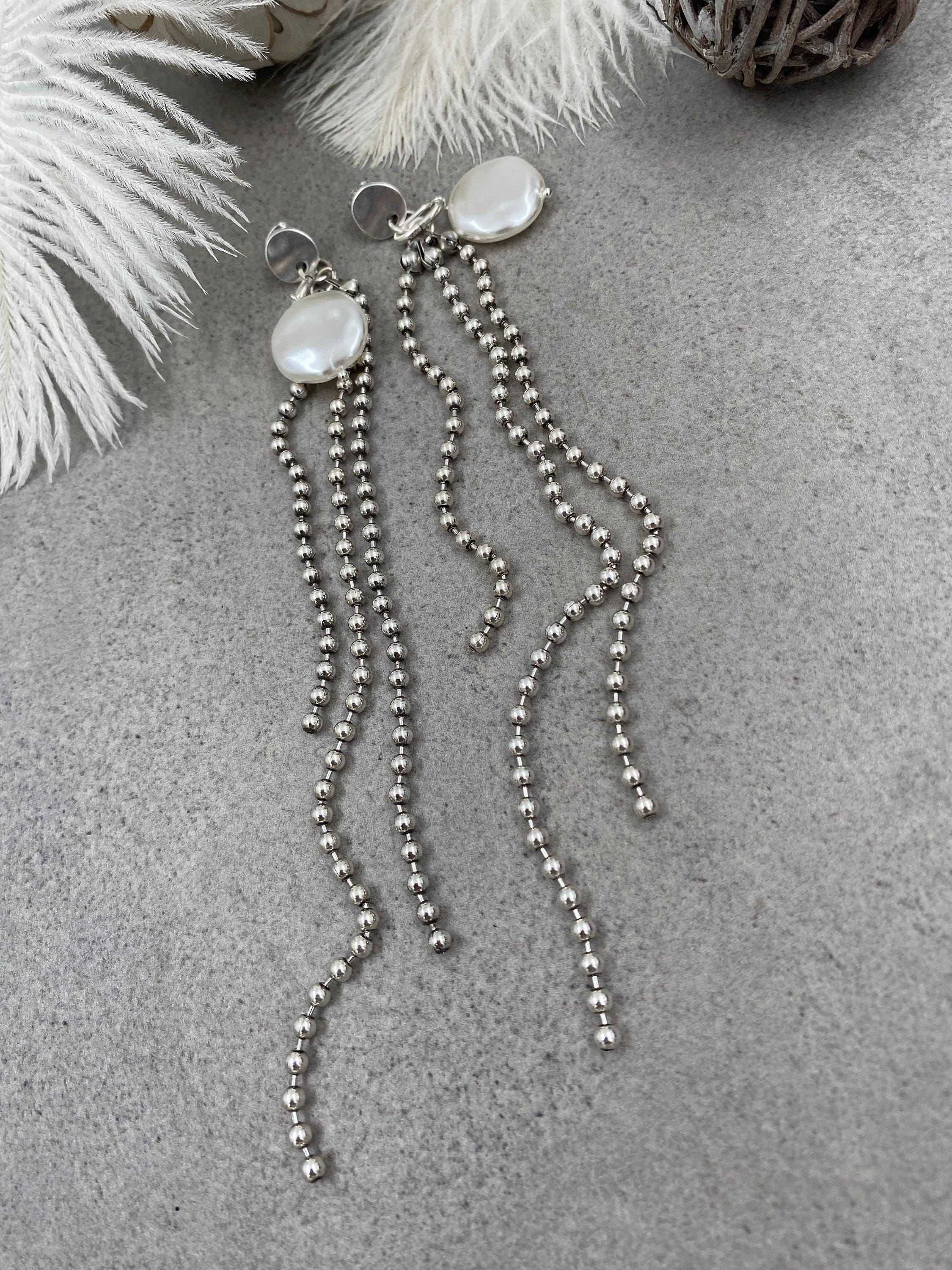 REETI Orecchini lunghi con nappa a catena in argento sterling 925