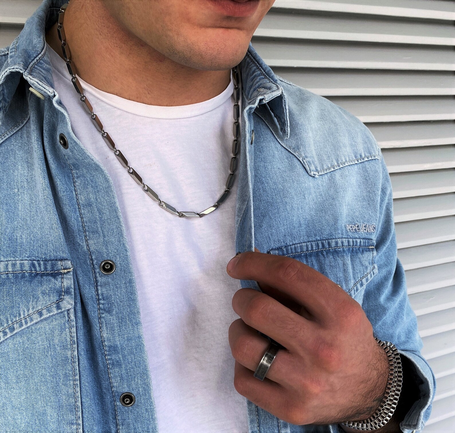 Heavy Stainless Steel Melon Seed Chain Necklace Mens Bar Link Etsy