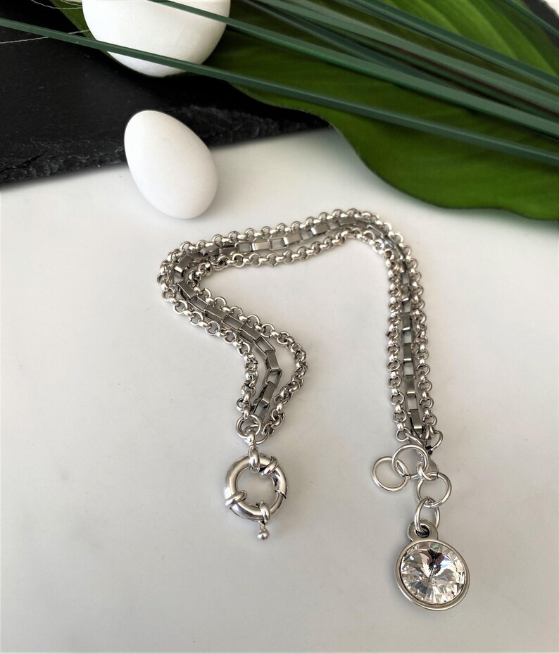 Bracciale multicatena in argento con cristalli Swarovski, bracciale a tre fili audace con cristalli, elegante bracciale a catena stile Uno de 50 da donna, regalo per la fidanzata immagine 6