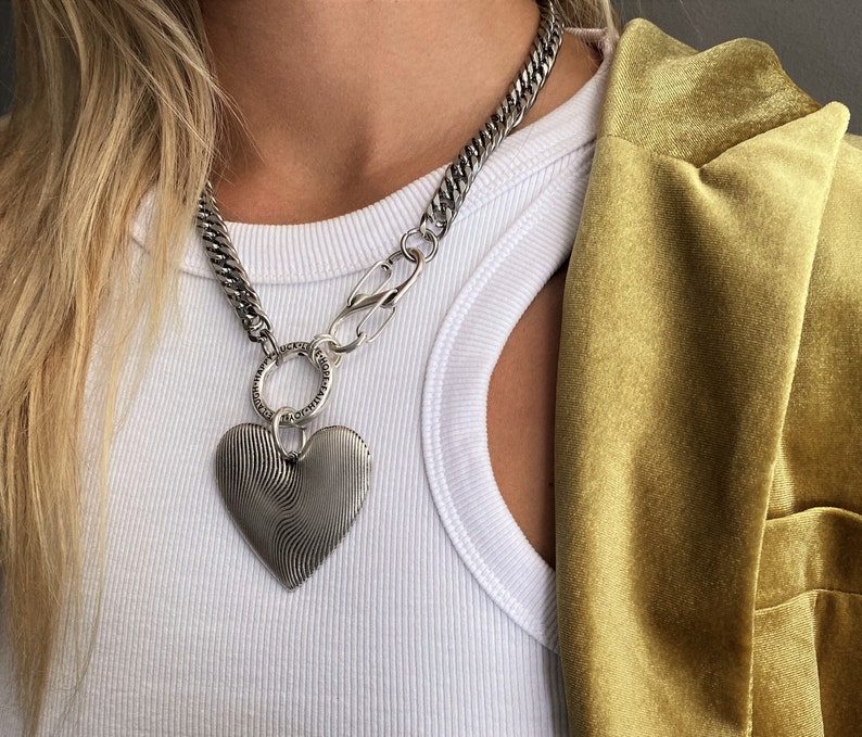 Oversized Heart Cuban Link Chain Necklace Contemporary S | Etsy