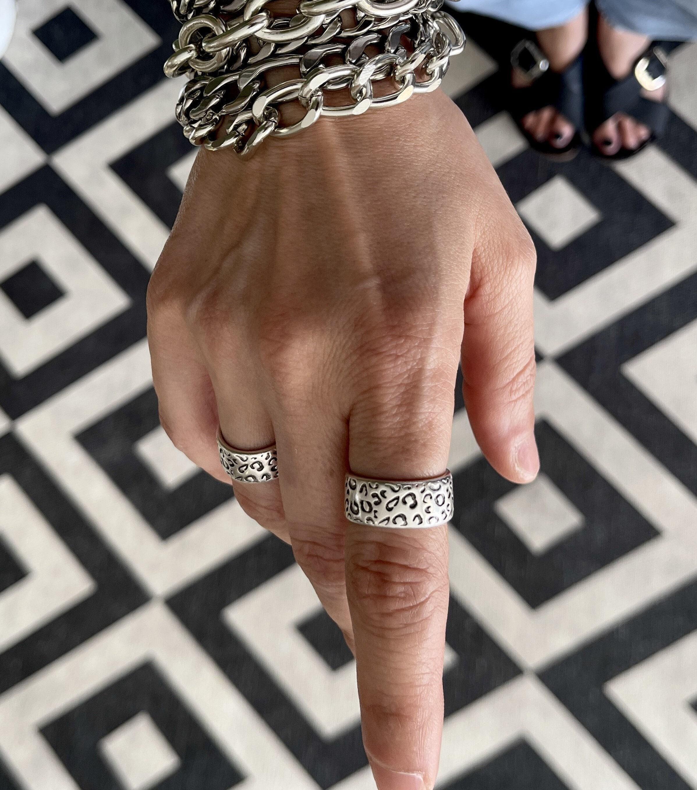 Adjustable Silver Chunky Leopard Ring• Animal Print Band Ring