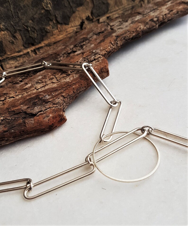 Silver Paperclip Chain Lariat Necklace Elongated Oval Link Etsy