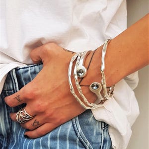 Set di tre robusti bracciali in argento, bracciali a forma di ramo, bracciali intrecciati in argento danneggiati, bracciali incisi impilabili, set di bracciali, regalo per lei