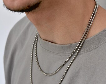 Antique Silver Mens Box Chain Necklace• Unisex Box Link Antique Silver Mens Box Chain Necklace• Unisex Box Link