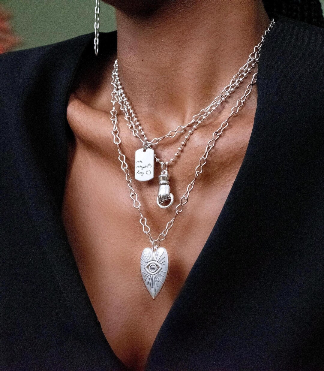 シルバーチェーン重ね付けパンクロックスタイルペンダント3個セット• イーブルアイハートチャームネックレス•  ステートメントIDタグスタッキングネックレス by AnAngelsHug - Etsy 日本