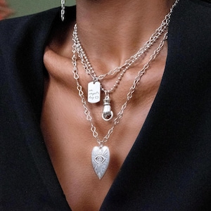 3er Set Silberketten Layered Punk Rock Stil Anhänger• Evil Eye Herz Anhänger Halskette• Statement Halskette von AnAngelsHug