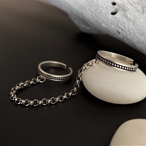 Silver Joined Chain Double Finger Rings, Connected Single Chain Band ...