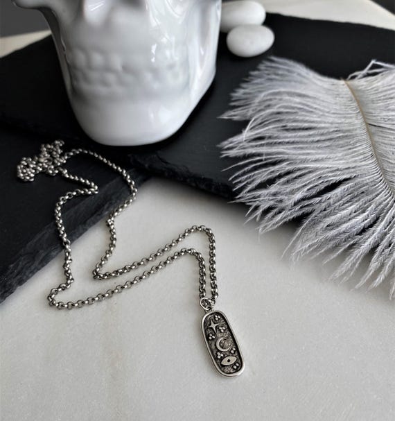 Stainless Steel Chain Celestial Pendant• Minimal Moon Stars Symbol  Necklace• Mens Layering Rolo Chain Necklace• by AnAngelsHug