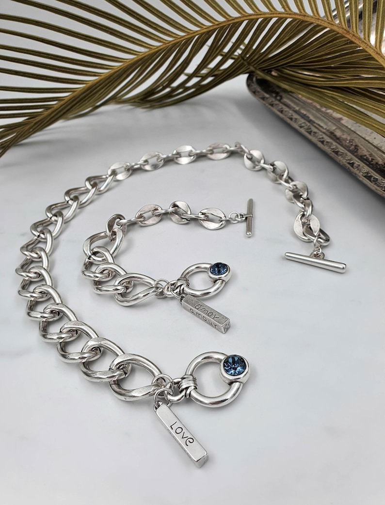 NEW! Statement chains Swarovski necklace, curb chain choker, antique silver chunky necklace, oxidized silver bold necklace, uno de 50 style.