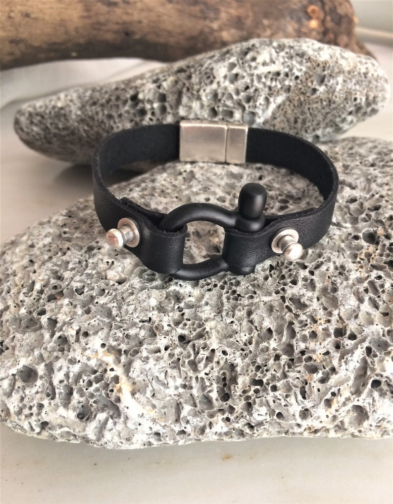 Black Shackle Bracelet Mens Wrap Leather Urban Bracelet Mens Etsy