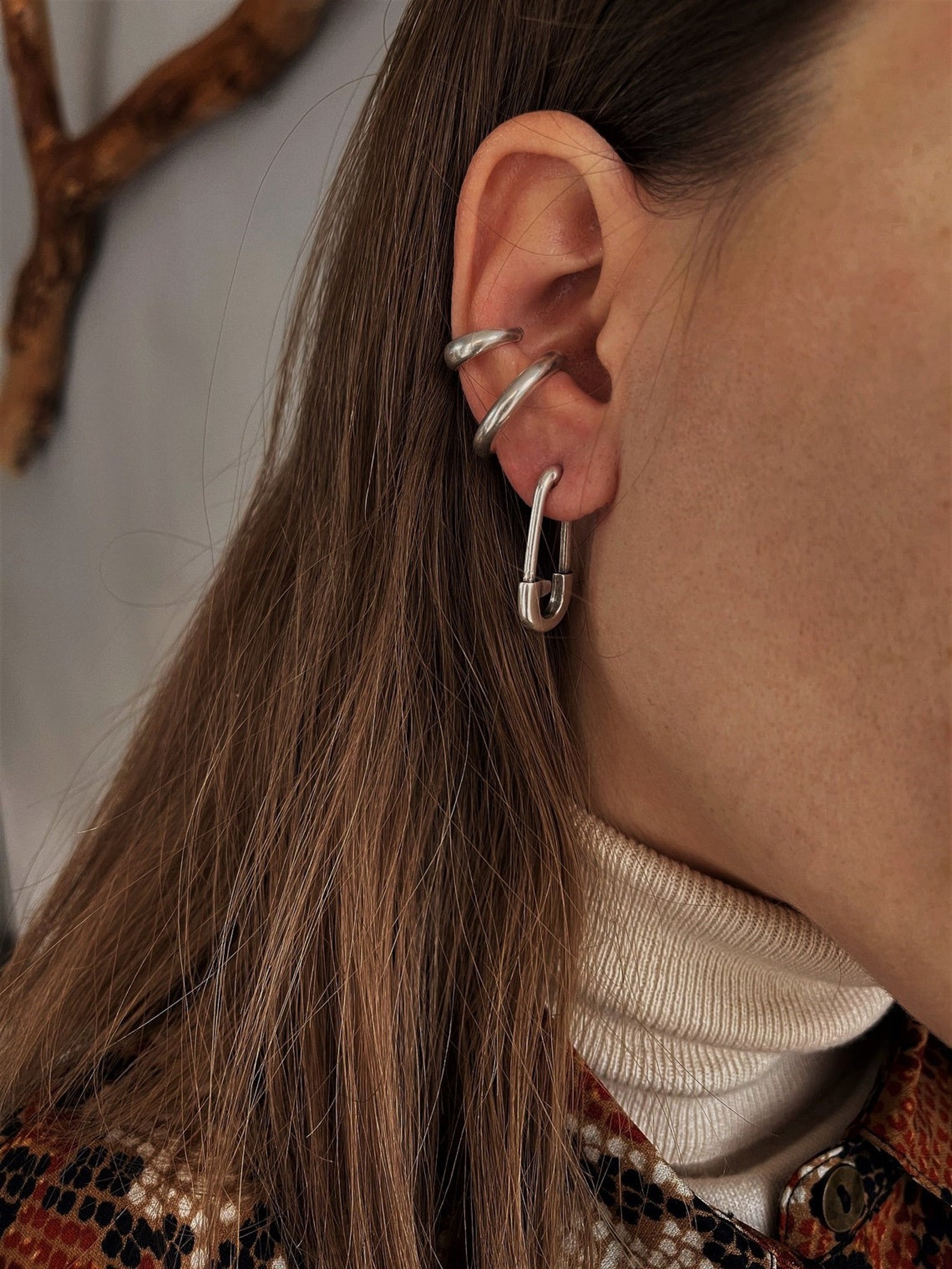 Antique Silver Safety Pin Stud Earrings Womens Urban Style Etsy