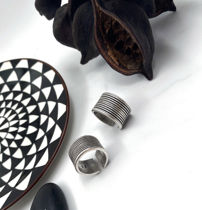 Bold Ethnic Style Silver Ring: Adjustable Twisted Rope Wide Band