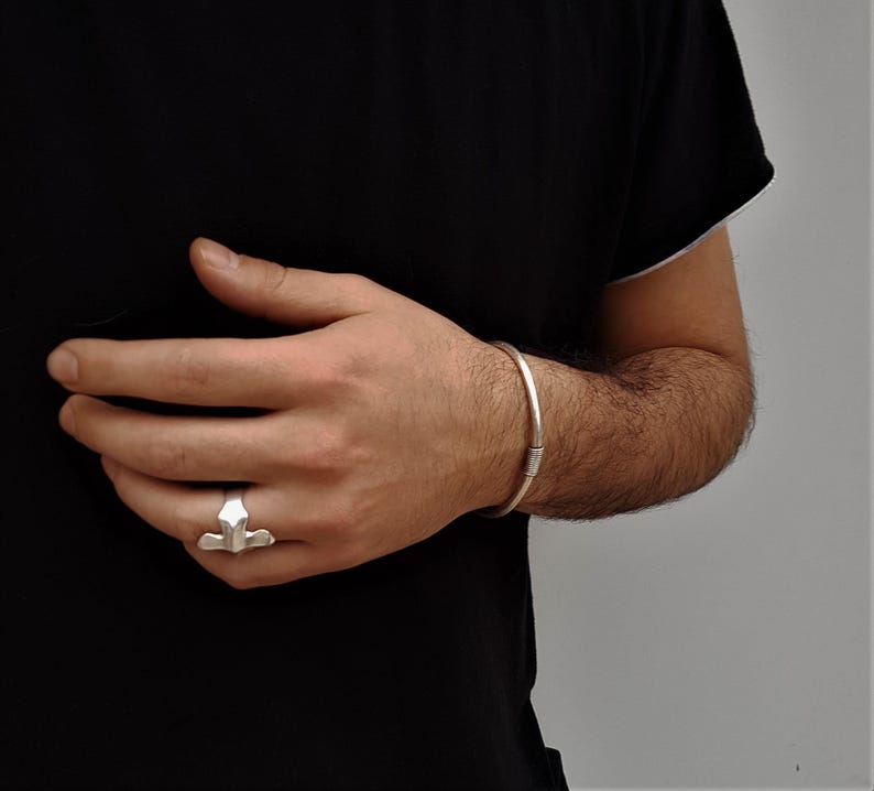Antique Silver Spring Bracelet Cuff• Mens Adjustable Solid Everyday Cuff• Unisex Distressed Bracelet• by AnAngelsHug• Gift For Him.