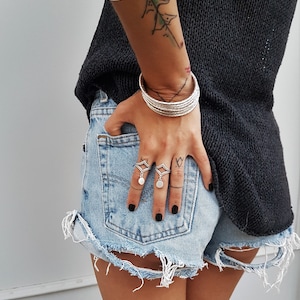 Silver rhombus adjustable with charm ring, open antique silver dainty ring, geometric engraved twisted rope ring, indian inspired ring, gift