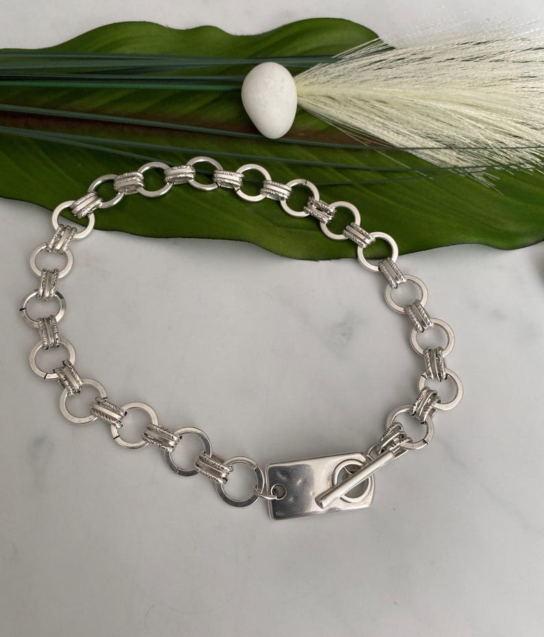 Frauen Antik Silber Halsband, mutige Kette Silber ID-Tag-Kragen, klobige Kette-Rock-Stil Kragen Halskette, gewagte einzigartige Kette Choker Bild 8
